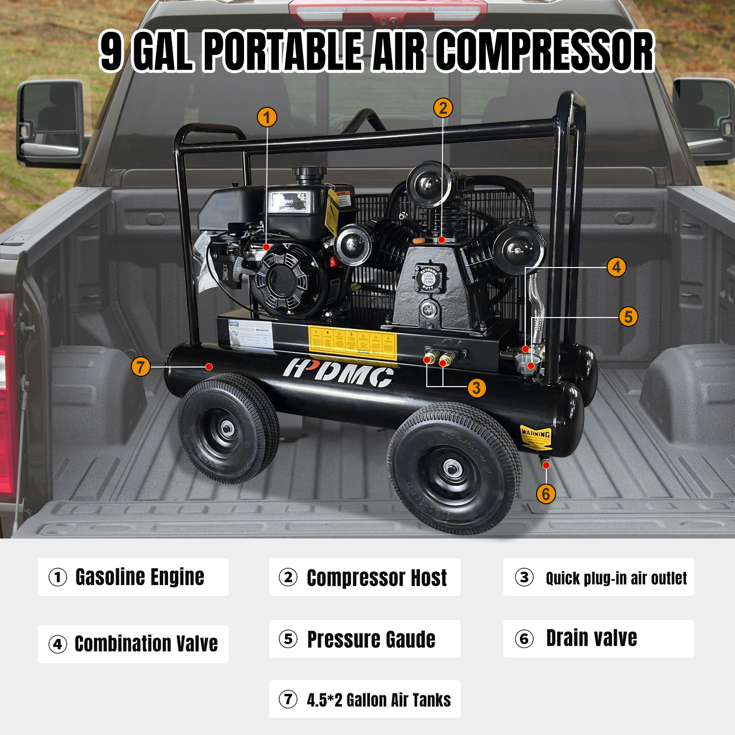 Portable Gasoline Poawer Piston Air Compressor 6.5HP - HSJQY306508